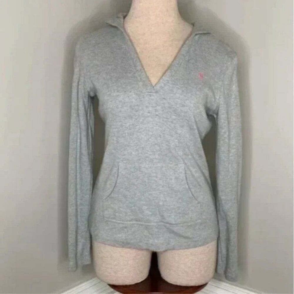 Lilly Pulitzer Women's Gray Long Sleeve V-Neck Hoodie Kangaroo Pockets Size XS